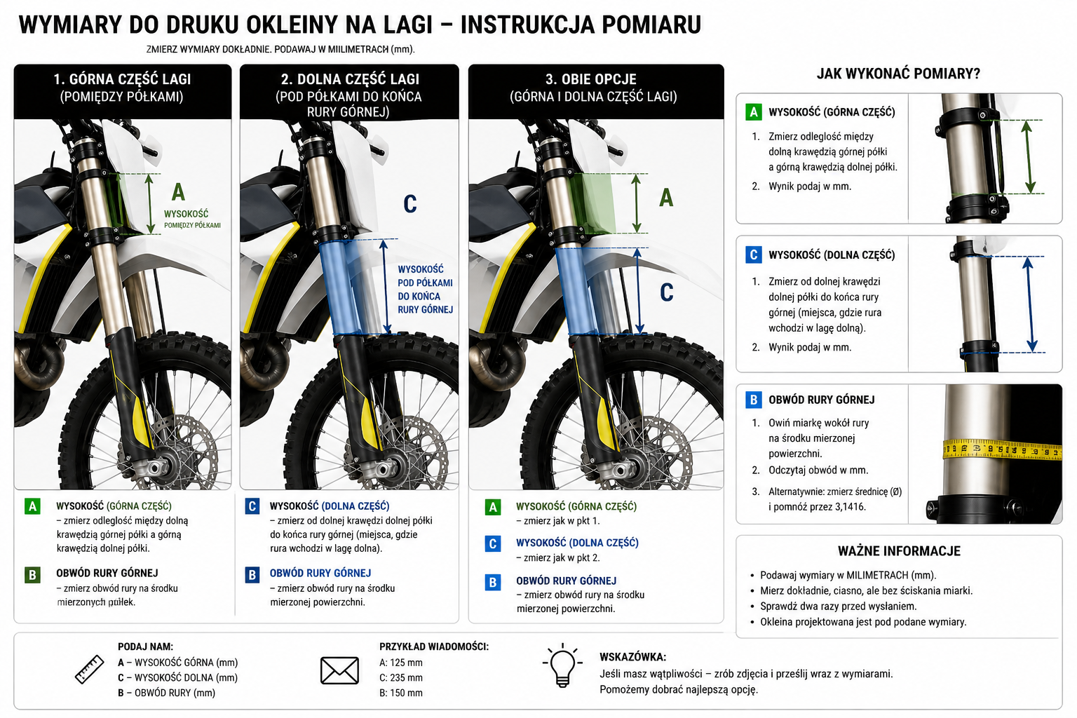 Schemat pomiaru przedniego zawieszenia motocykla